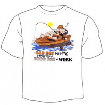 Мужская футболка "Кот рыболов" с принтом на сайте mosmayka.ru