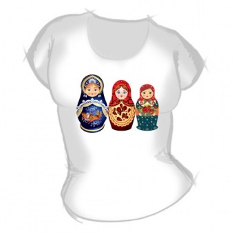 Женская футболка "Матрёшки" с принтом на сайте mosmayka.ru