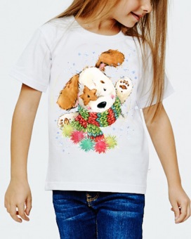 Новогодняя футболка "Собачка 17" детская с принтом на сайте mosmayka.ru
