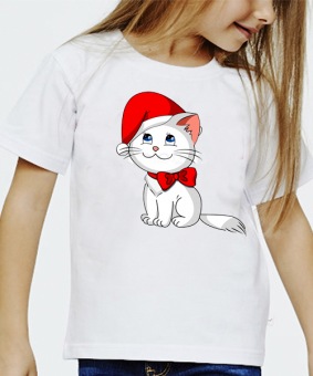 Новогодняя футболка "Новогодний котёнок" детская с принтом на сайте mosmayka.ru
