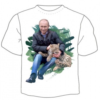 Мужская футболка "Путин с рысью" с принтом на сайте mosmayka.ru