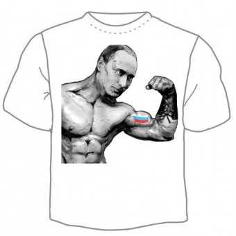 Мужская футболка "Путин силач" с принтом на сайте mosmayka.ru