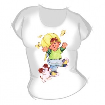 Женская футболка "Мальчик в кепке с собакой" с принтом на сайте mosmayka.ru