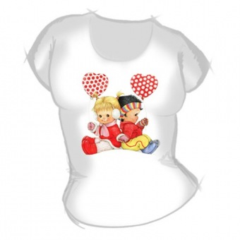 Женская футболка "Мальчик и девочка с шариками" с принтом на сайте mosmayka.ru