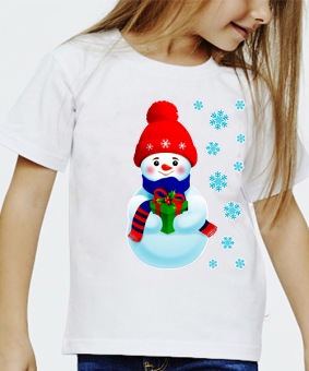 Новогодняя футболка "Снеговик 36" детская с принтом на сайте mosmayka.ru