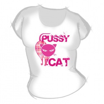 Женская футболка "Pussy Cat" с принтом на сайте mosmayka.ru