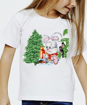 Новогодняя футболка "Новогодний зайчик" детская с принтом на сайте mosmayka.ru