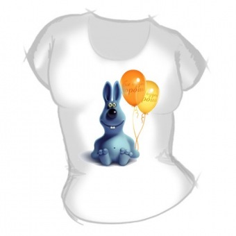 Женская футболка "Заяц с шариками" с принтом на сайте mosmayka.ru
